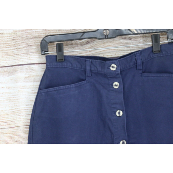 VINTAGE ICC Ivory Clothing Co Womens Sz 10 Straight Midi Canvas Skirt Navy Blue - Picture 2 of 6